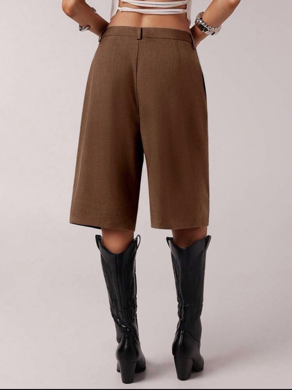 Forever 21 Brown High-Waist Bermuda Skort with Pleats - Picture 5 of 5
